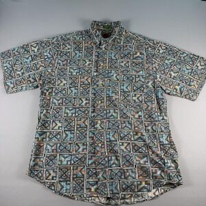Boston Traders Shirt Mens Large Geometric Print Button Down Casual Long Sleeve